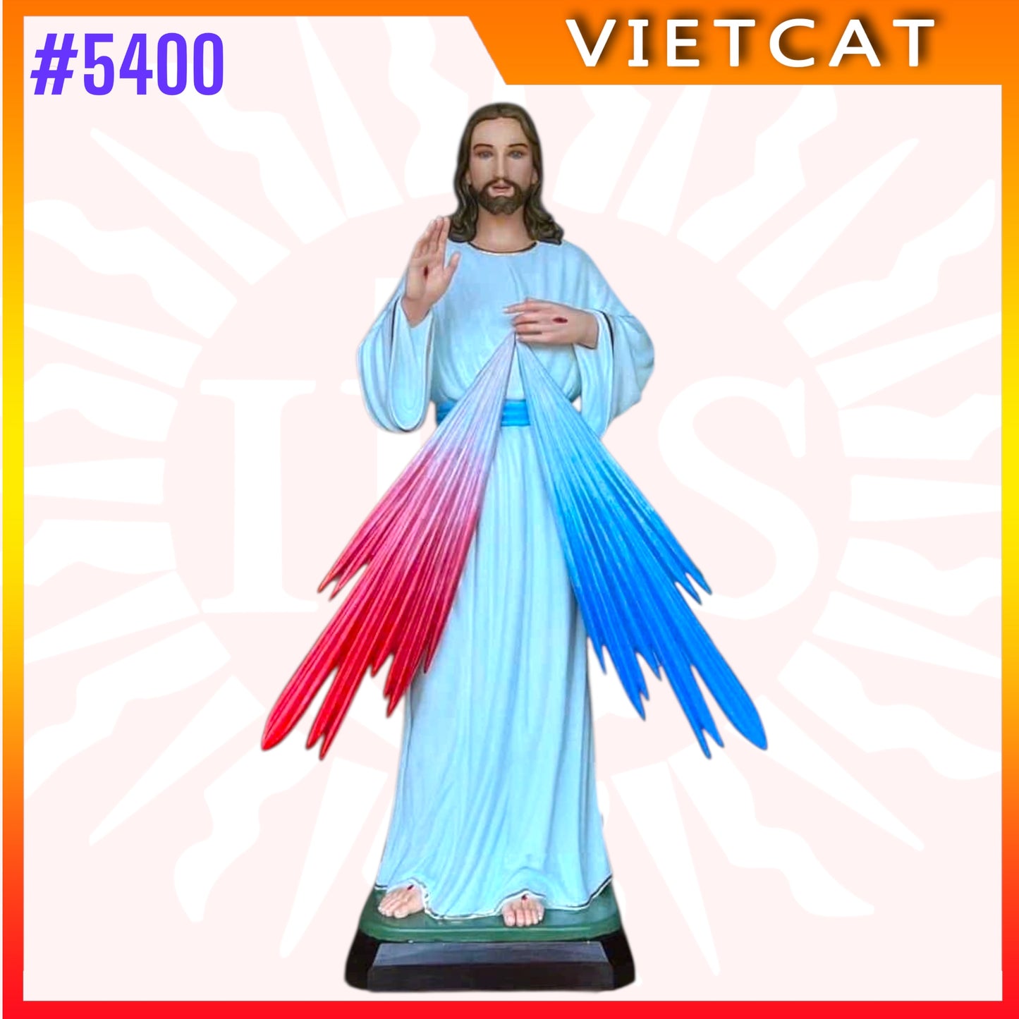 #5400 Hand-painted Wooden Statue of Divine Mercy