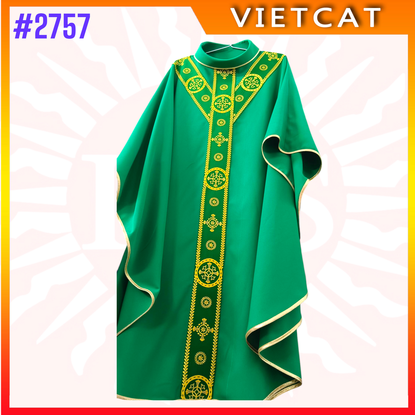 #2757 Premium Green Chasuble | Embroidered Priest's Vestment (Custom-made)