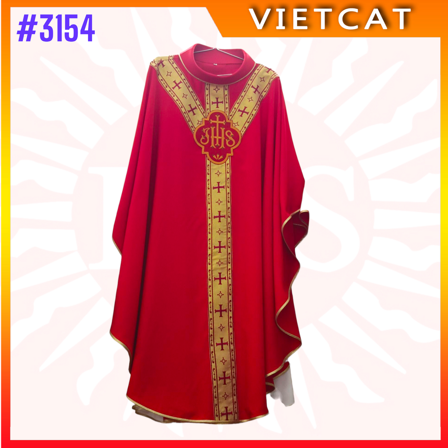 #3154 Premium Red Chasuble | Embroidered Priest's Vestment (Custom-made)