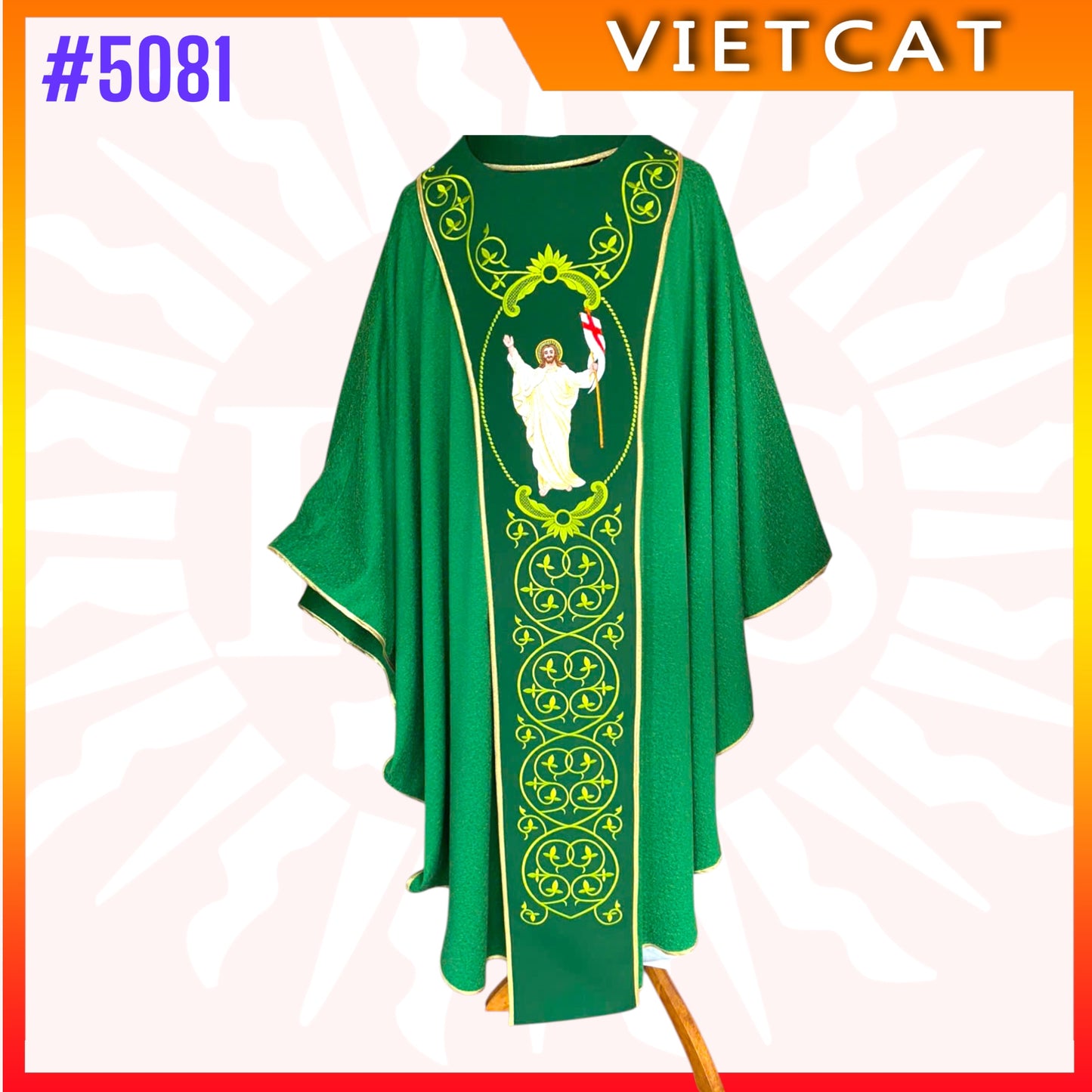 #5081 Premium Green Chasuble | Embroidered Priest's Vestment