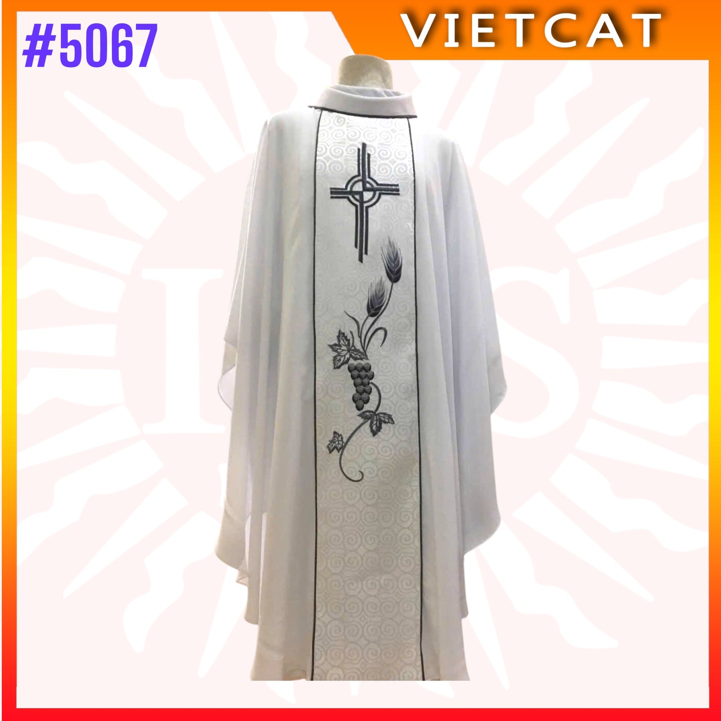 #5067 Premium White Chasuble | Embroidered Priest's Vestment