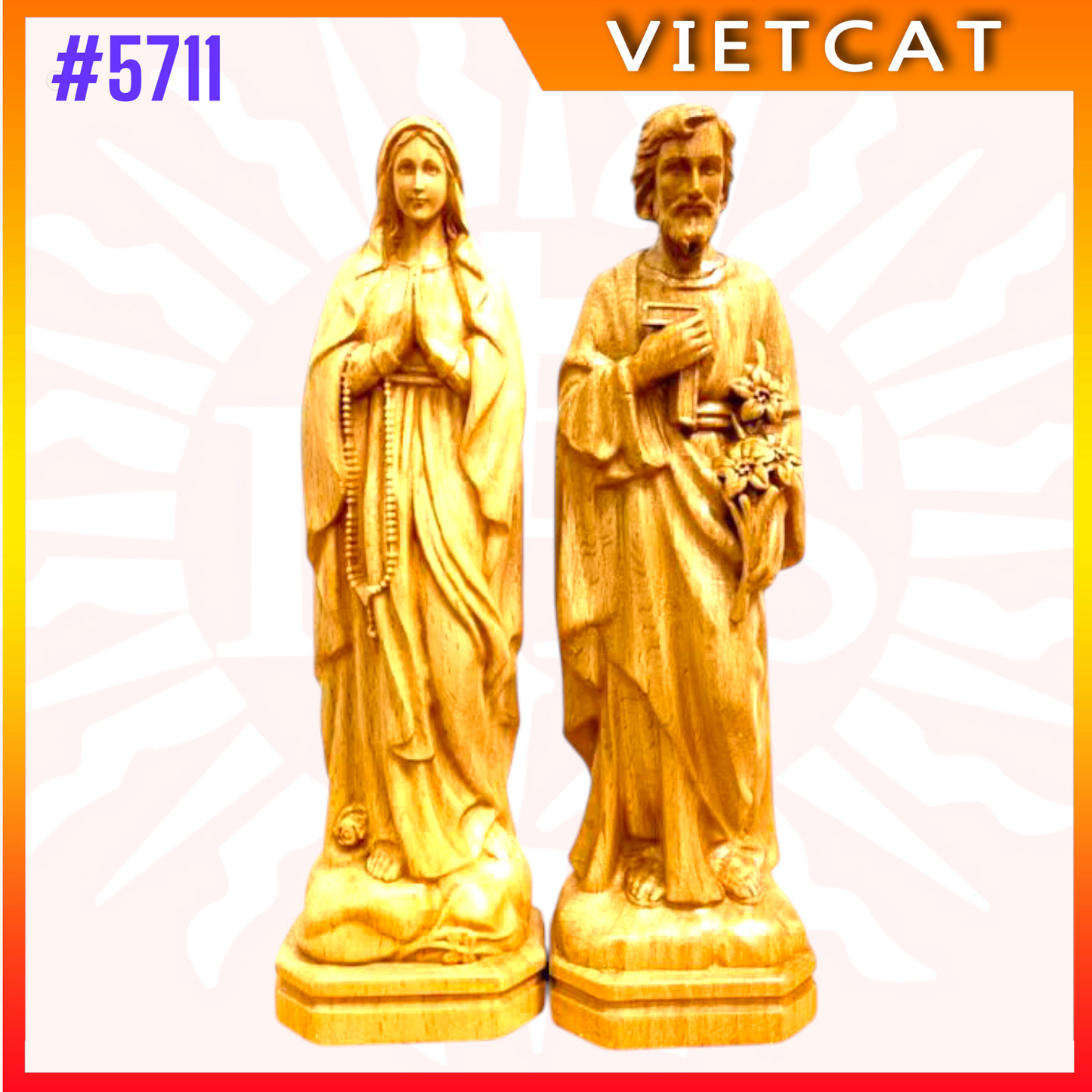 #5711 Wooden Risen Crucifix Altar H36cm + Blessed Maria H20cm + St. Joseph H20cm|COMBO