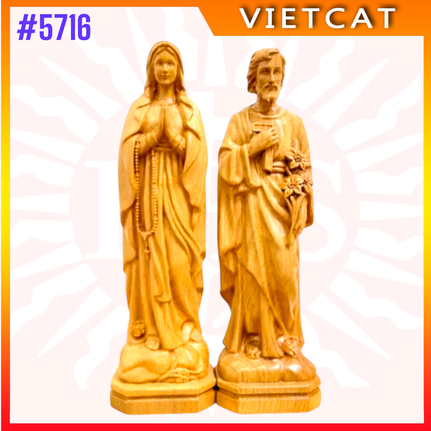 #5716 Wooden Crucifix Wall Cross H35cm + Blessed Maria H20cm + St. Joseph H20cm|COMBO