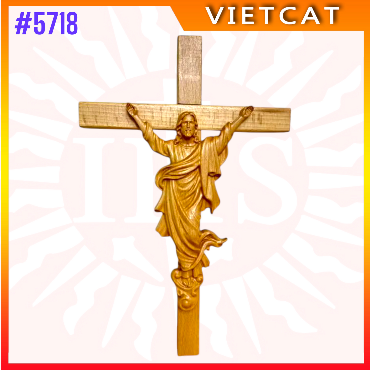 #5718 Wooden Risen Crucifix Wall Cross H45cm + Blessed Maria H30cm + St. Joseph H30cm|COMBO