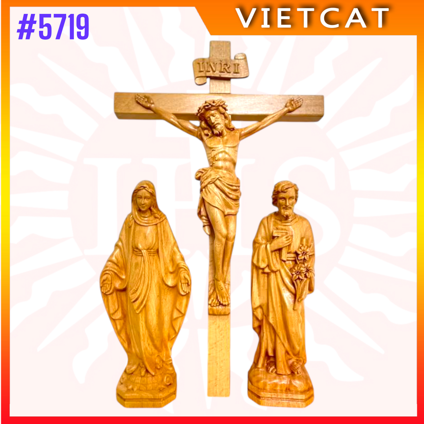 #5719 Wooden Crucifix Altar H35cm + Blessed Maria H20cm + St. Joseph H20cm|COMBO