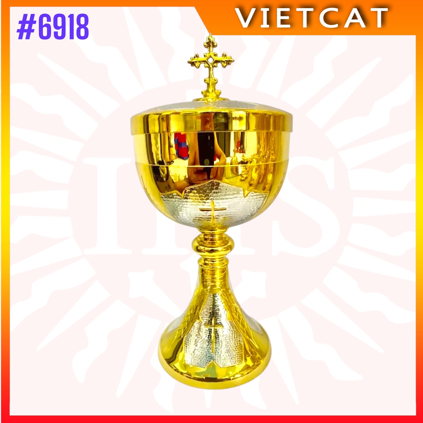 #6918 Premium Gold-Plated Copper Ciborium | Vietnamese Imported | H22cm