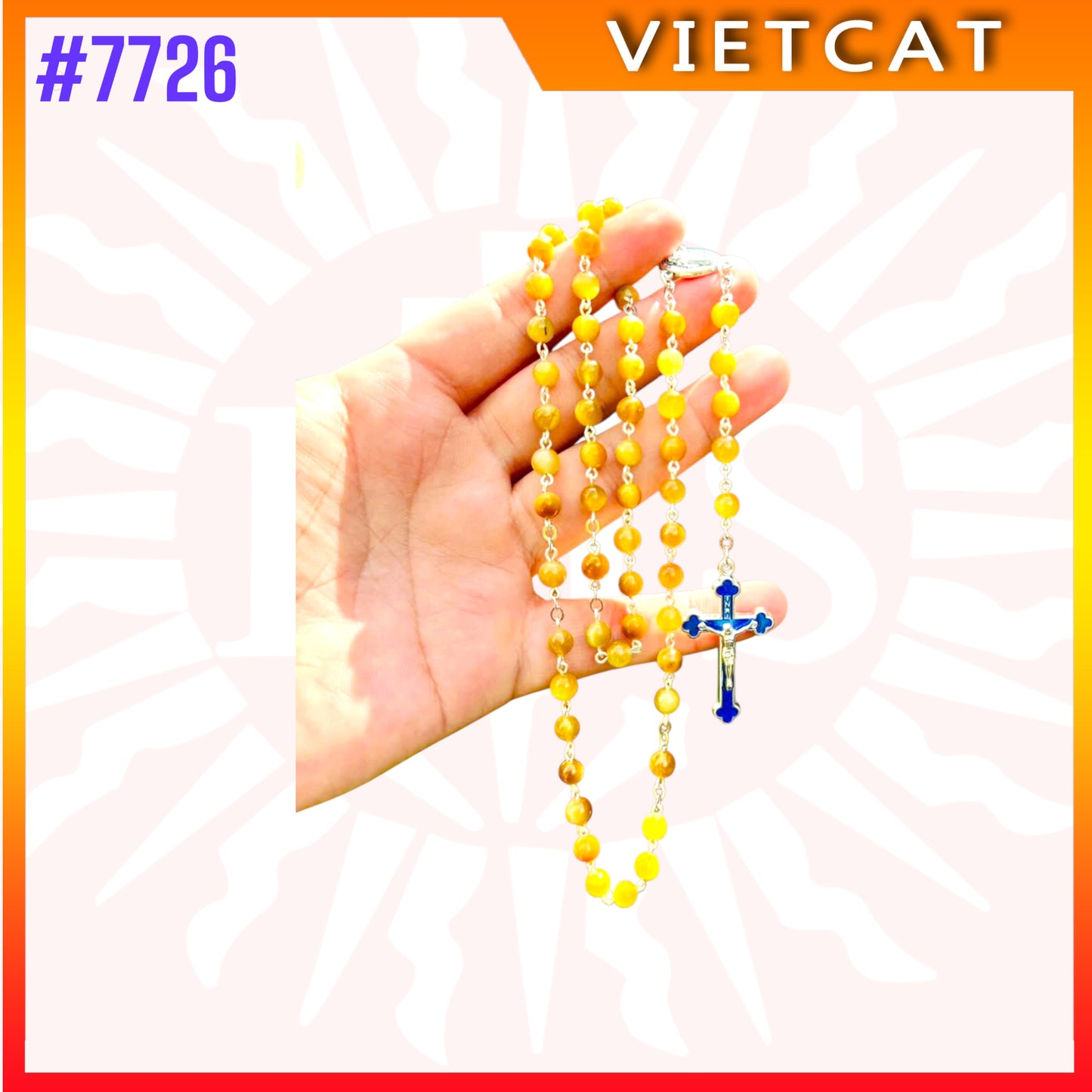 #7726 Handmade Catholic Rosary – 6mm Natural Yellow Quartz Beads – Made in Vietnam