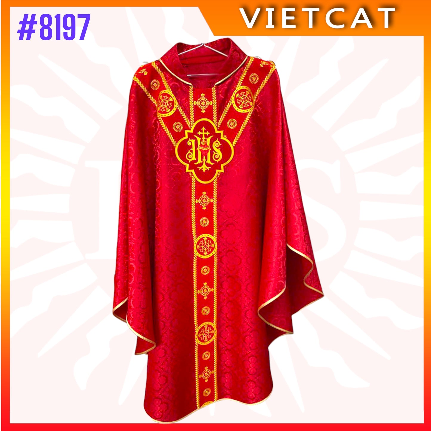 #8197 Chasuble with New Collar Design | Priest's Vestment | Made in Vietnam | Italian Brocade Fabric