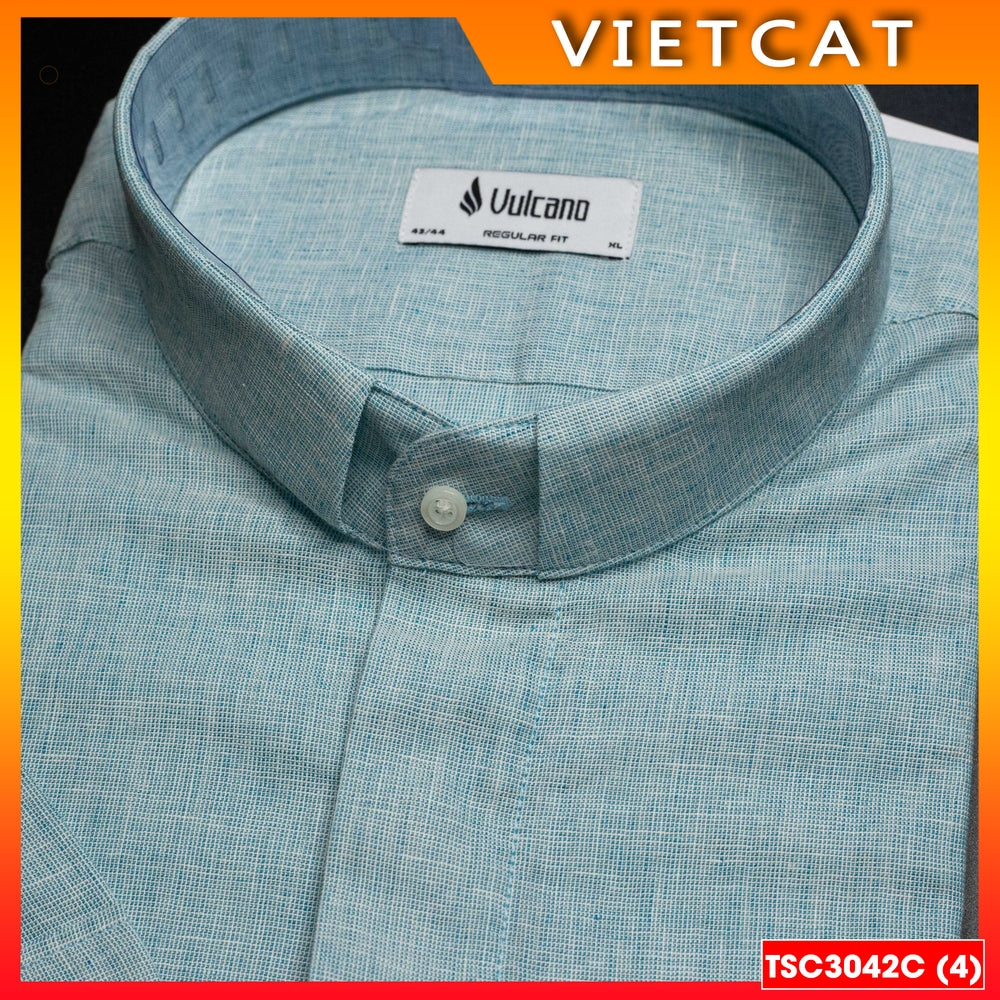 Blue Linen Short Sleeve Priest Collar Shirt TSC3042C - Gift for Patron Saint's Day, Ordination, Parish Priest's Birthday
