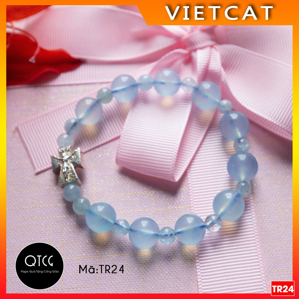 Rosary - Natural Aquamarine Stone Rosary - TR24 for men and women - Delicate and meaningful Catholic gift
