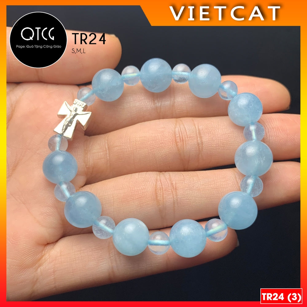 Rosary - Natural Aquamarine Stone Rosary - TR24 for men and women - Delicate and meaningful Catholic gift
