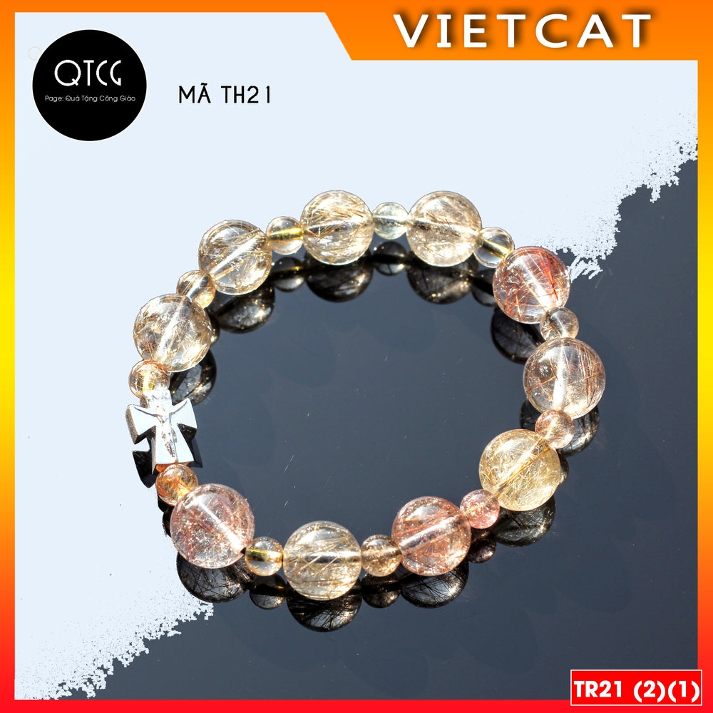 Rosary Bracelet - Natural multi-color rutilated quartz bracelet - TR21 for men and women - Catholic gift
