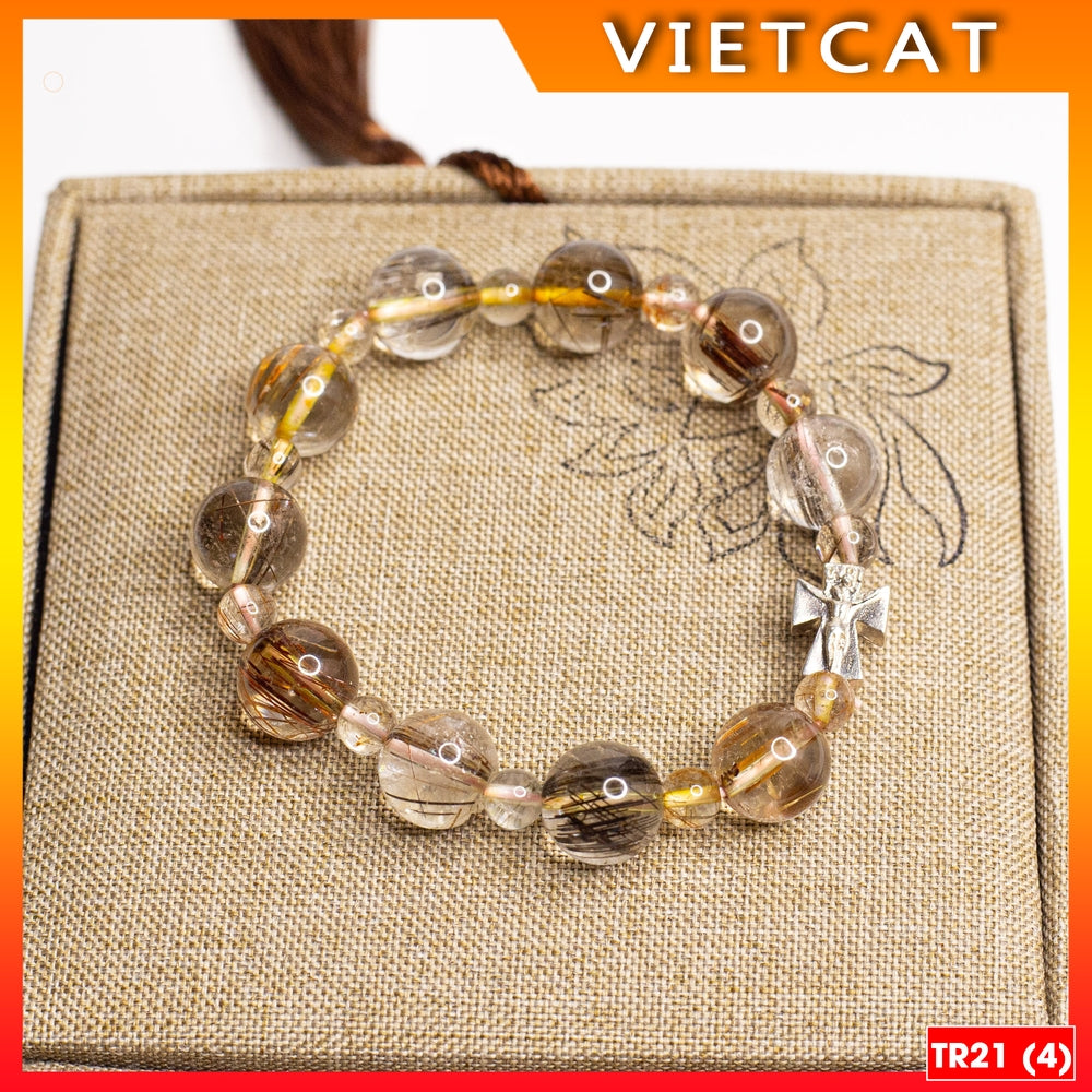 Rosary Bracelet - Natural multi-color rutilated quartz bracelet - TR21 for men and women - Catholic gift