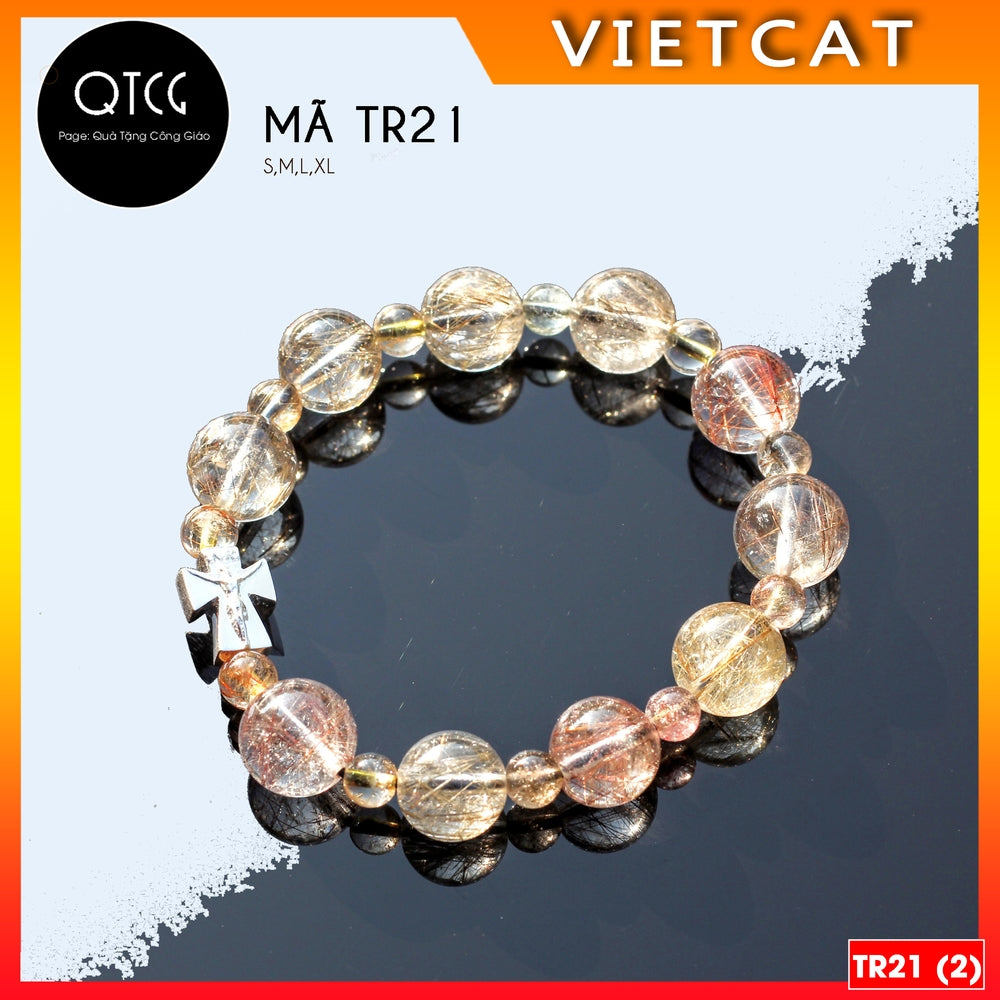 Rosary Bracelet - Natural multi-color rutilated quartz bracelet - TR21 for men and women - Catholic gift