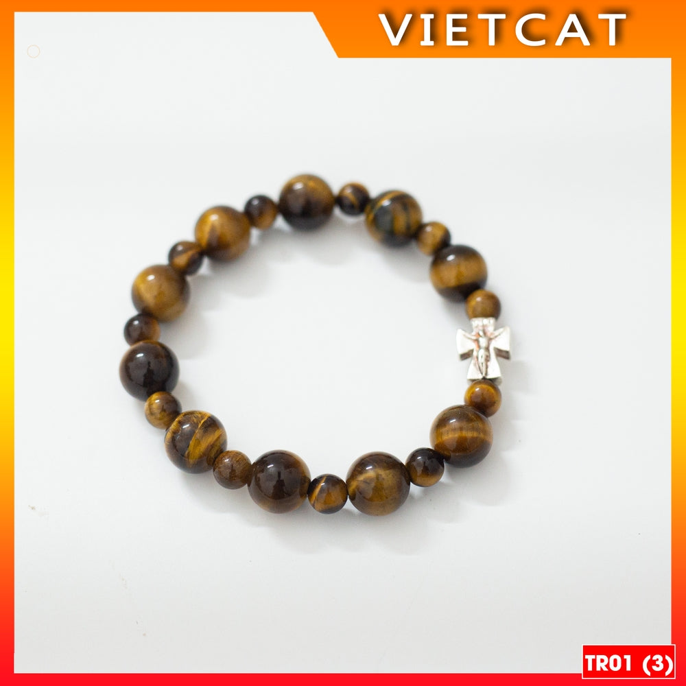 Rosary - Natural brown-yellow tiger eye stone rosary - Model TR01 for men and women - Delicate and meaningful Catholic gift