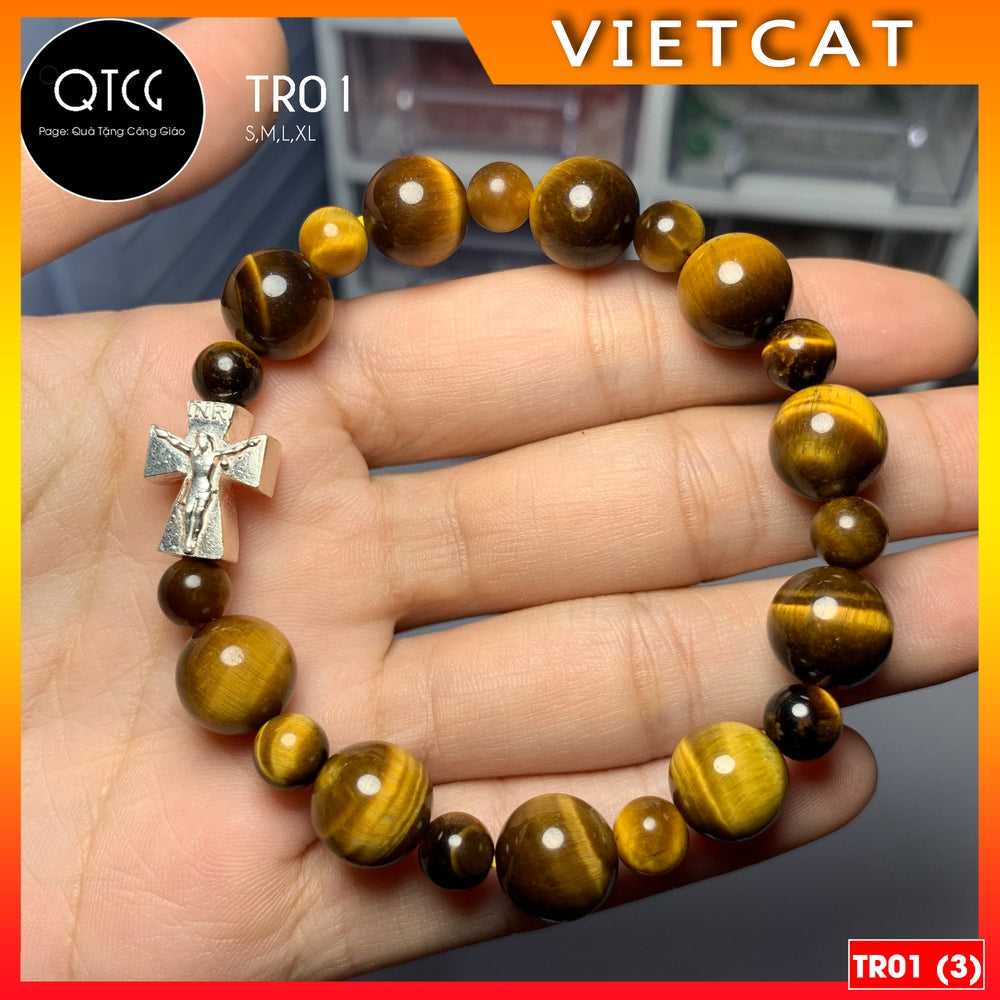 Rosary - Natural brown-yellow tiger eye stone rosary - Model TR01 for men and women - Delicate and meaningful Catholic gift