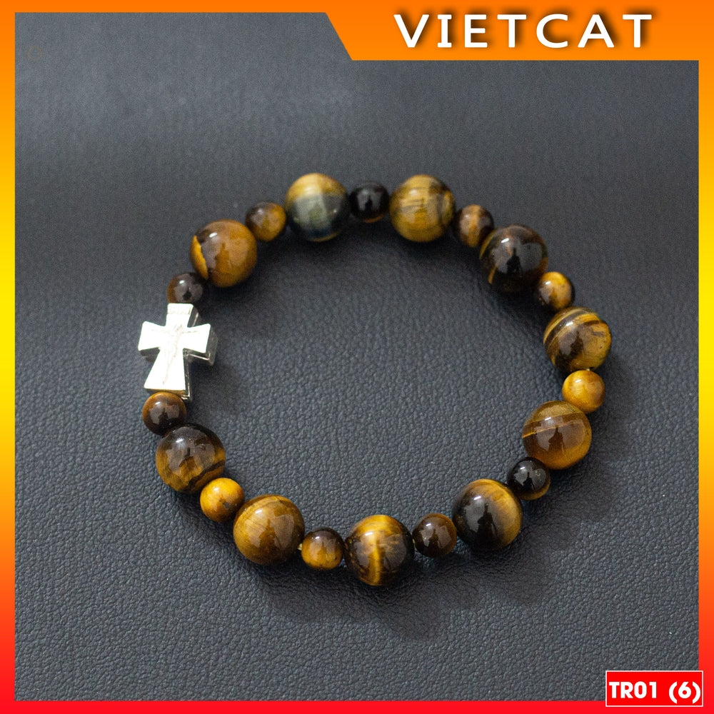 Rosary - Natural brown-yellow tiger eye stone rosary - Model TR01 for men and women - Delicate and meaningful Catholic gift