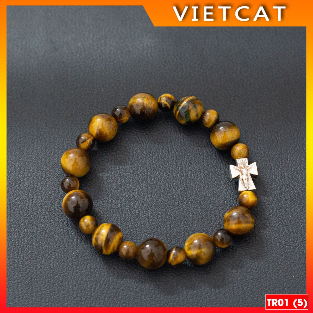 Rosary - Natural brown-yellow tiger eye stone rosary - Model TR01 for men and women - Delicate and meaningful Catholic gift