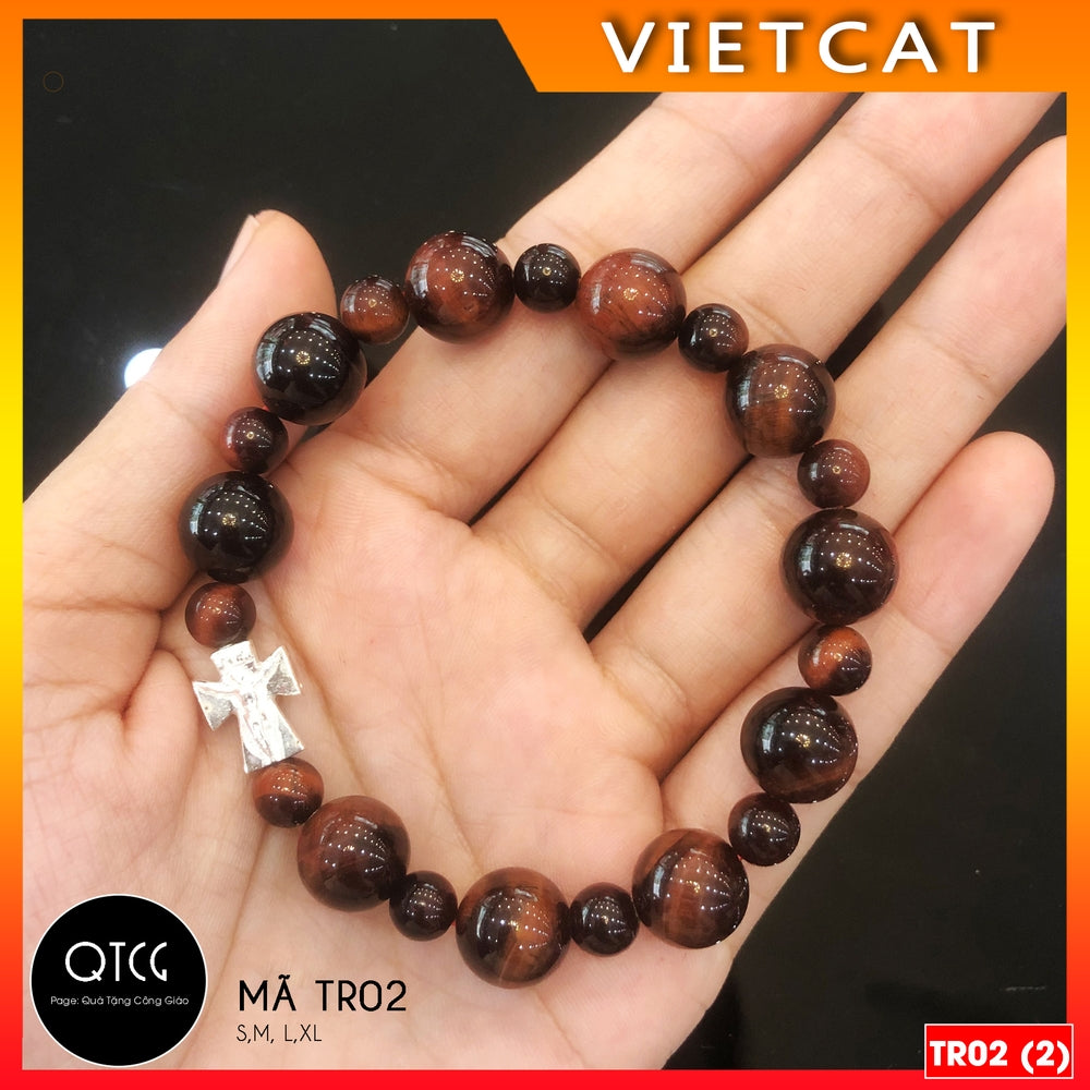Rosary - Natural red-brown tiger eye stone rosary - Model TR02 for men and women - Delicate and meaningful Catholic gift