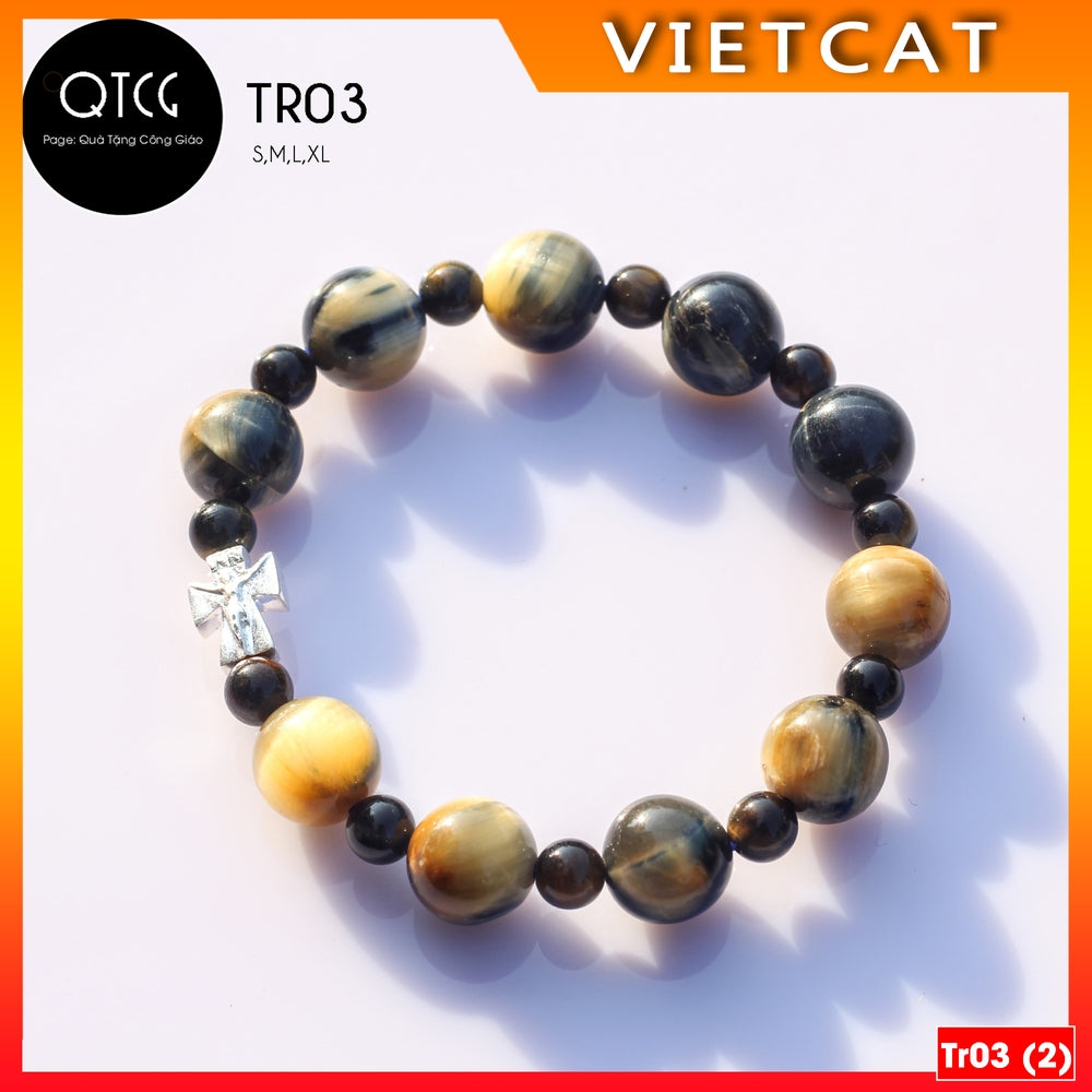 Rosary - Natural Falcon Eye Stone Rosary - Model TR03 for men and women - Delicate and meaningful Catholic gift