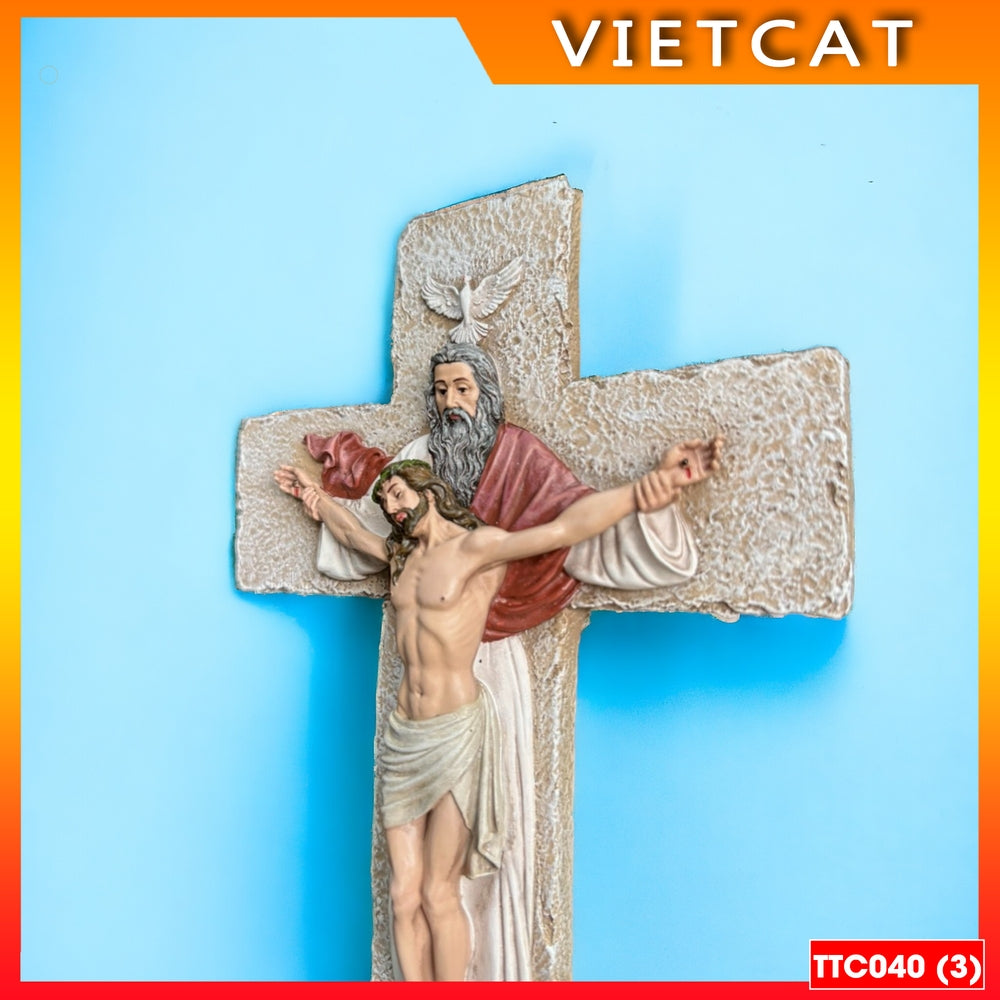 TTC040 Hand painted Trinity Resin Wall Cross Hanging Crucifix 25cm