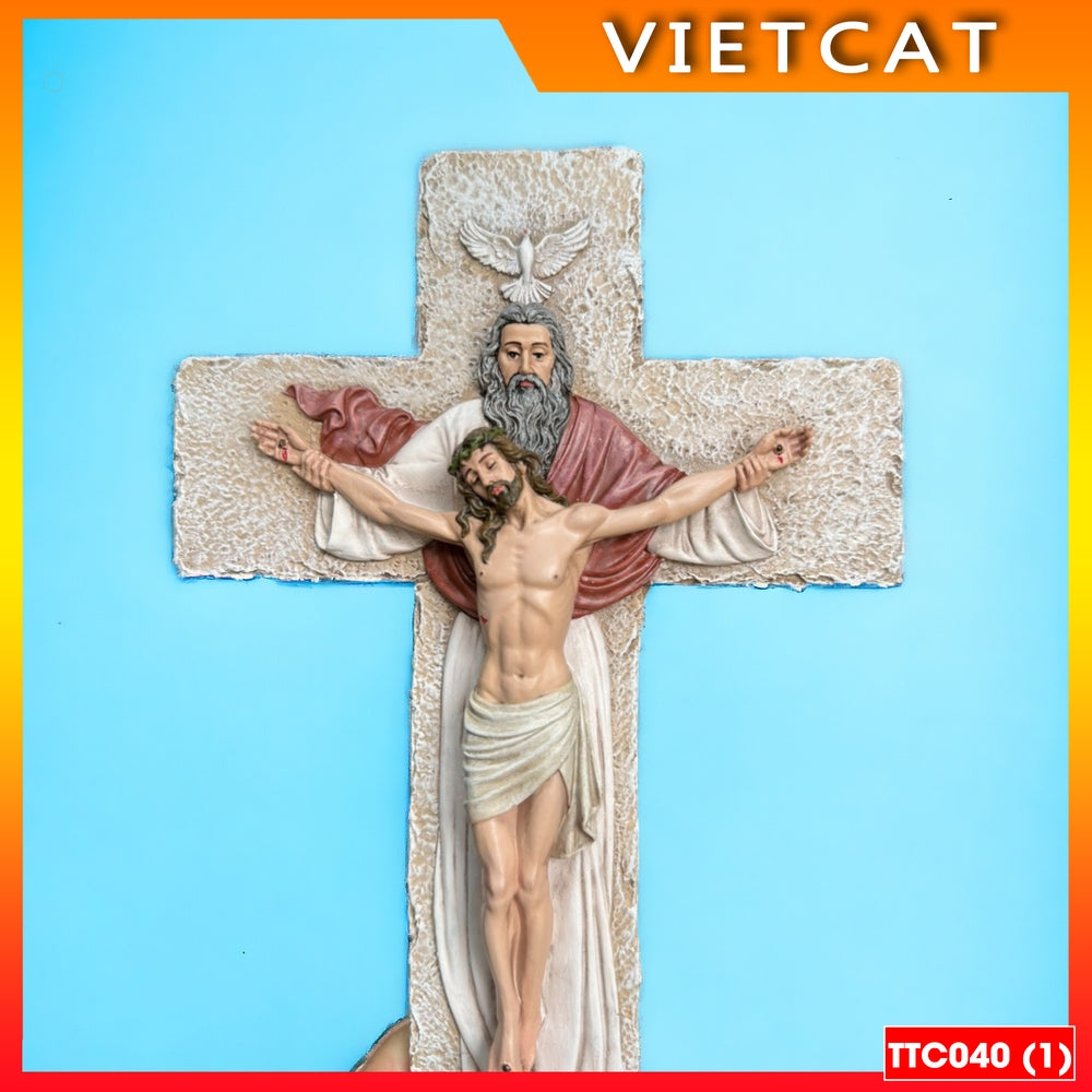 TTC040 Hand painted Trinity Resin Wall Cross Hanging Crucifix 25cm
