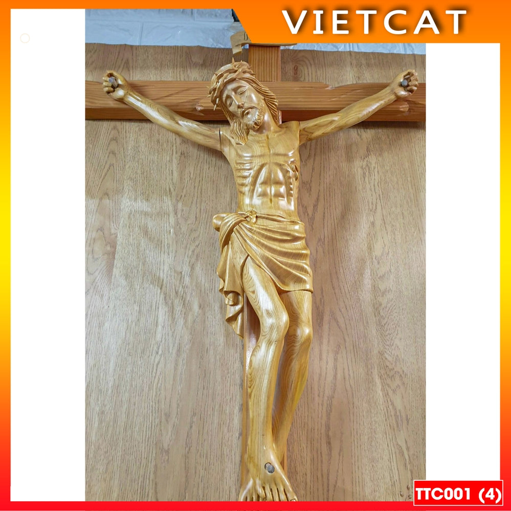 Combo set of 3 beautiful Pơmu Wood Catholic Altar statues 40cm 50cm 60cm TTC001