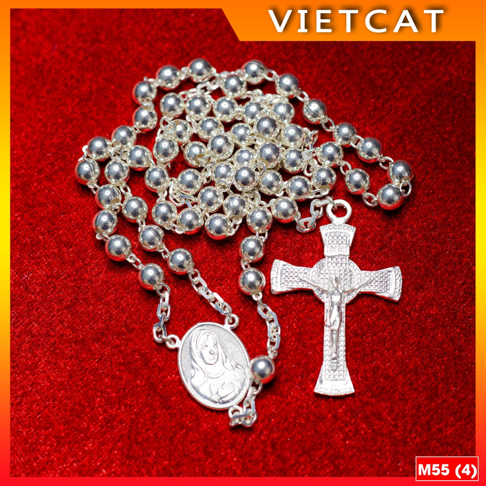 Rosary 50 beads (6mm beads) M55 pure silver - Silver rosary - Catholic gifts