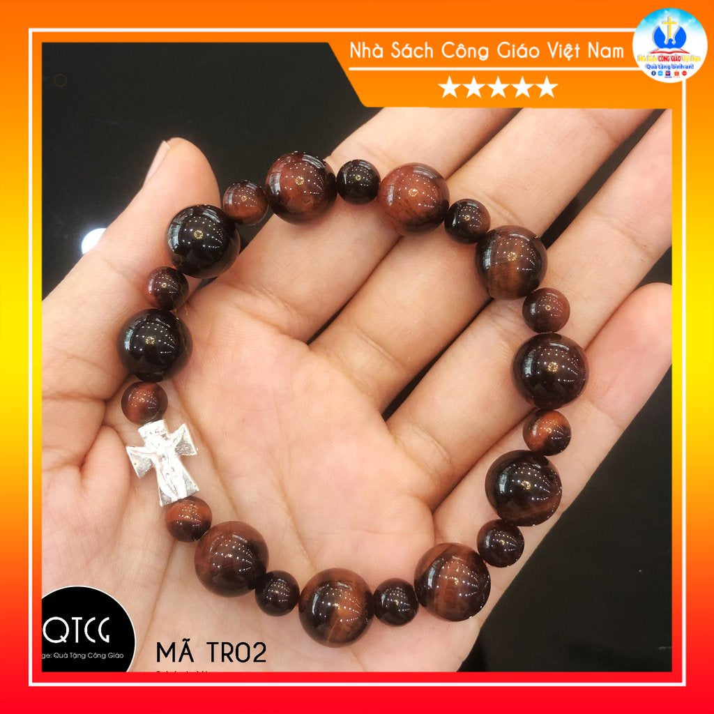 Rosary - Natural red-brown tiger eye stone rosary - Model TR02 for men and women - Delicate and meaningful Catholic gift