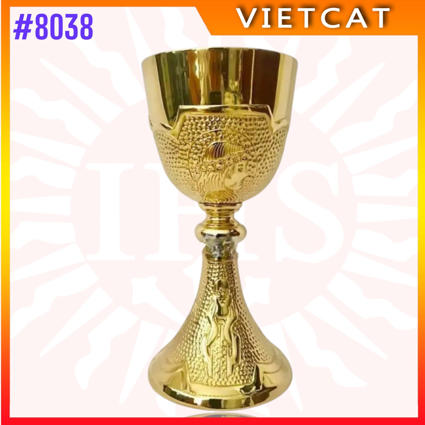 #8038 Premium Chalice with Jesus Crown of Thorns Carving | Vietnamese Imported | H19.8cm
