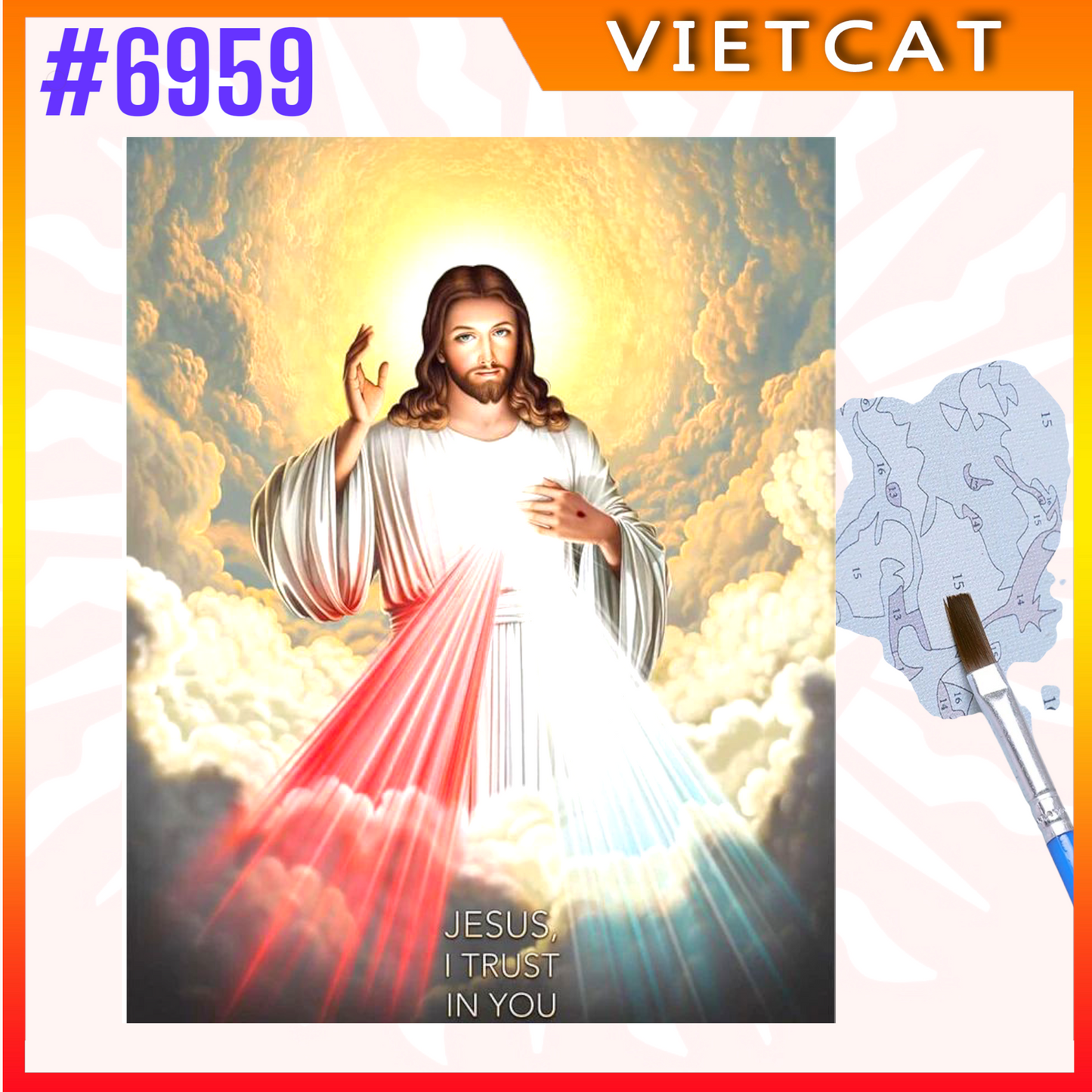 #6959 Divine Mercy of Jesus DIY Paint-by-Numbers Canvas Painting|Unpainted