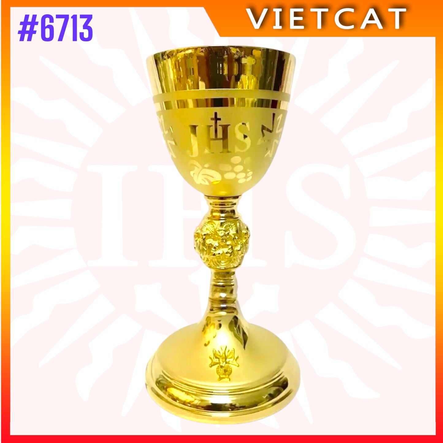 #6713 Catholic Chalice|JHS & Eucharistic Symbols | Gold-plated Brass