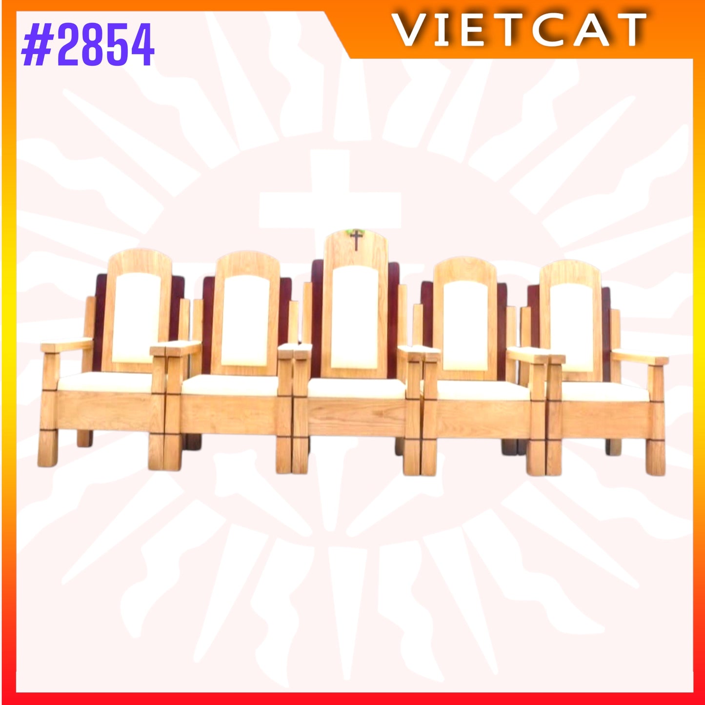 #2854 – Church Celebrant Chair 5pcs Set |  Ash Wood Church Furniture | Made In Vietnam｜Made to Order