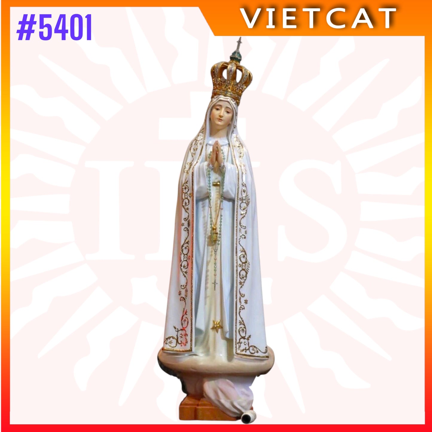 #5401 Hand-drawed Colored Wooden Statue of Our Lady of Fatima