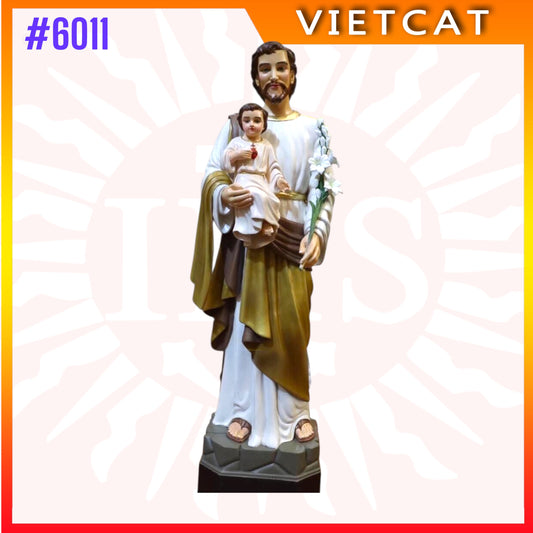 #6011 Hand-painted Wooden Statue of Saint Joseph with Child Jesus