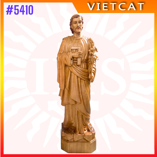 #5410 Hand-Carved Wooden Statue of Saint Joseph (with Lily and Saw)