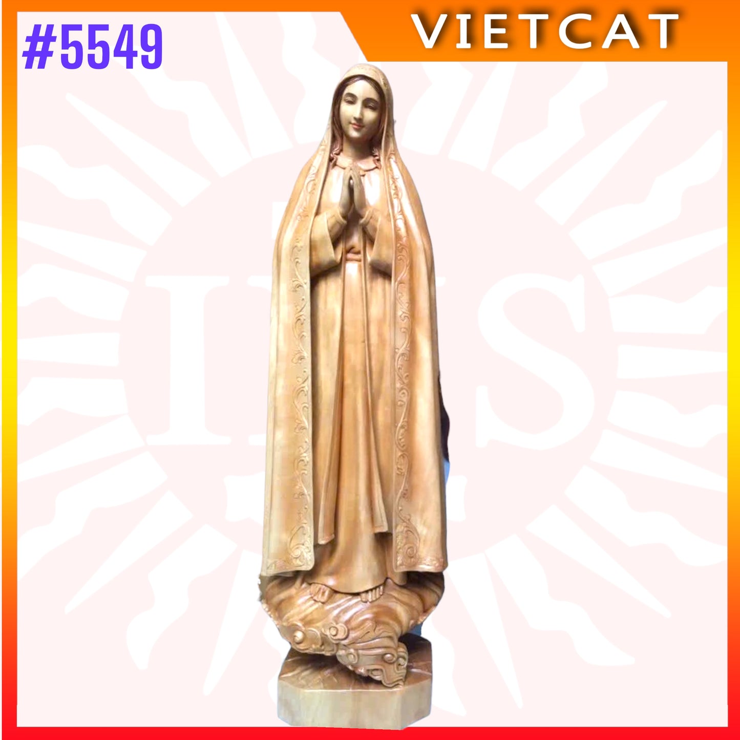#5549 Hand-Carved Wooden Statue of Our Lady of Fatima