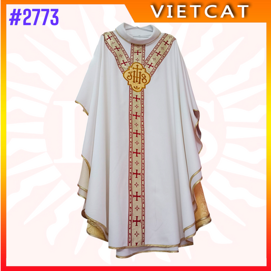 #2773 Premium White Chasuble | Embroidered Priest's Vestment (Custom-made)