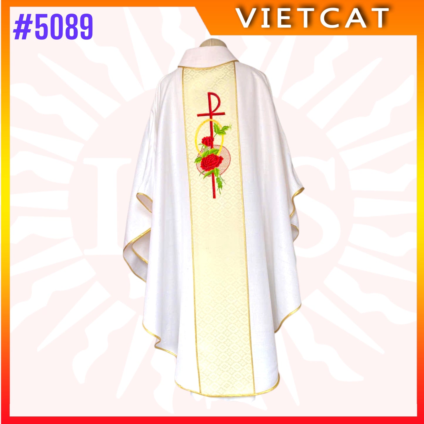 #5089 Premium White Chasuble | Embroidered Priest's Vestment
