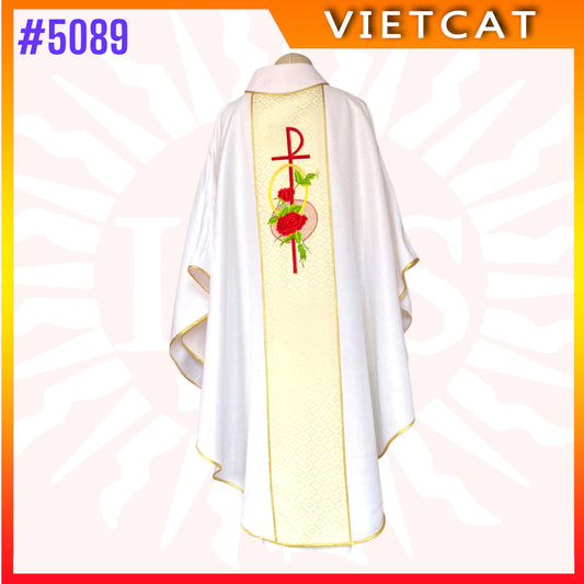#5089 Premium White Chasuble | Embroidered Priest's Vestment