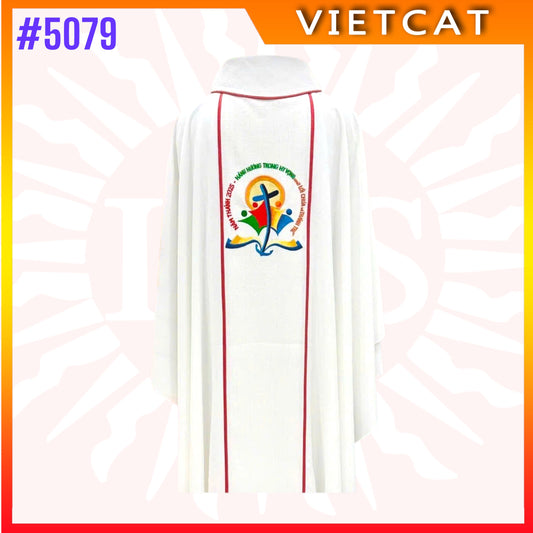 #5079 Premium White Chasuble | Embroidered Priest's Vestment