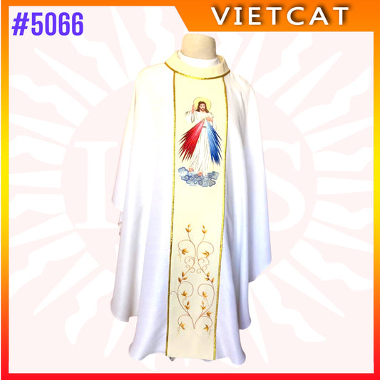 #5066 Premium White Chasuble | Embroidered Priest's Vestment