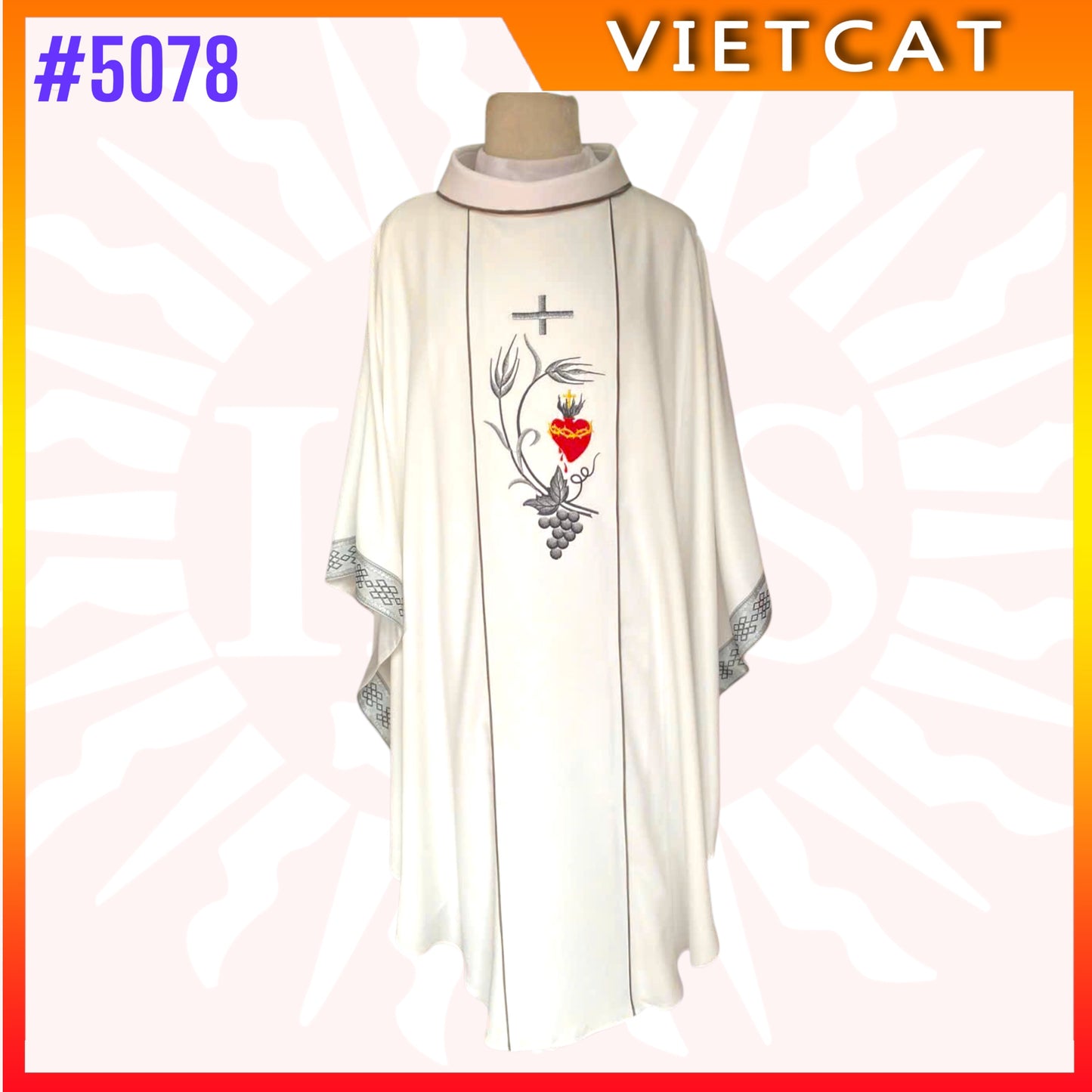 #5078 Premium White Chasuble | Embroidered Priest's Vestment
