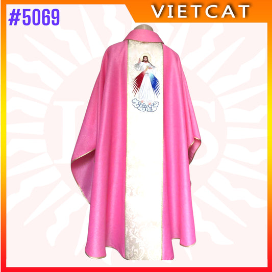 #5069 Premium Pink Chasuble | Embroidered Priest's Vestment