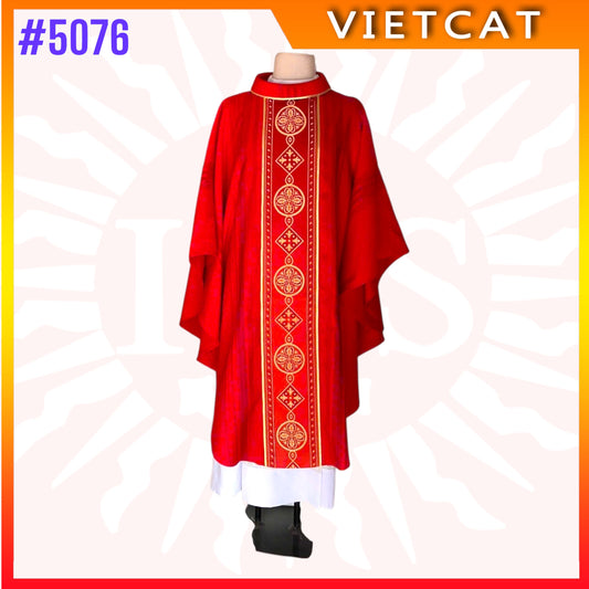 #5076 Premium Red Chasuble | Embroidered Priest's Vestment&nbsp;
