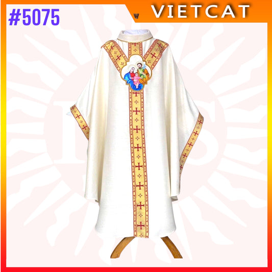 #5075 Premium White Chasuble | Embroidered Priest's Vestment