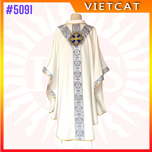 #5091 Premium White Chasuble | Embroidered Priest's Vestment