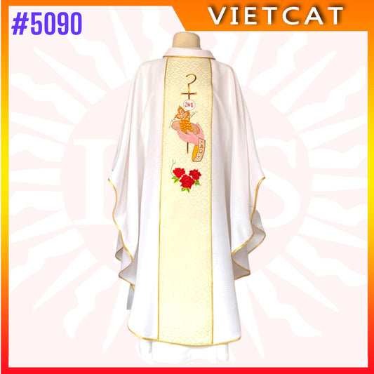 #5090 Premium White Chasuble | Embroidered Priest's Vestment