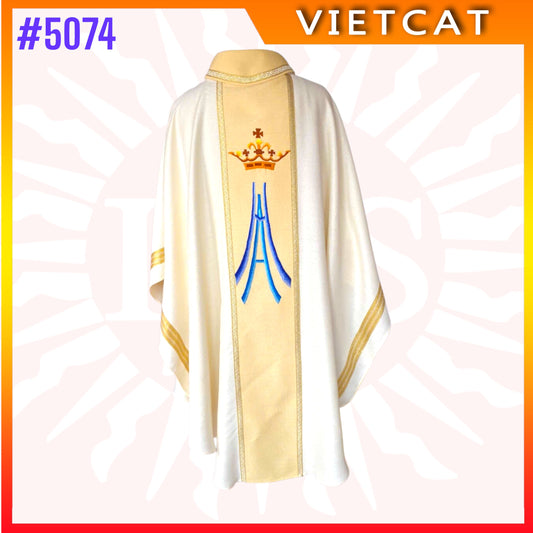 #5074 Premium White Chasuble | Embroidered Priest's Vestment