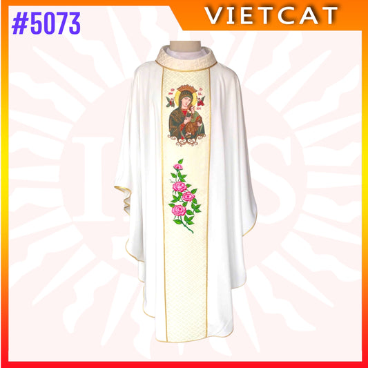 #5073 Premium White Chasuble | Embroidered Priest's Vestment